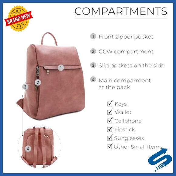 Concealed Carry Backpack Purse with Lock, Premium Faux Leather, Spacious main image 5
